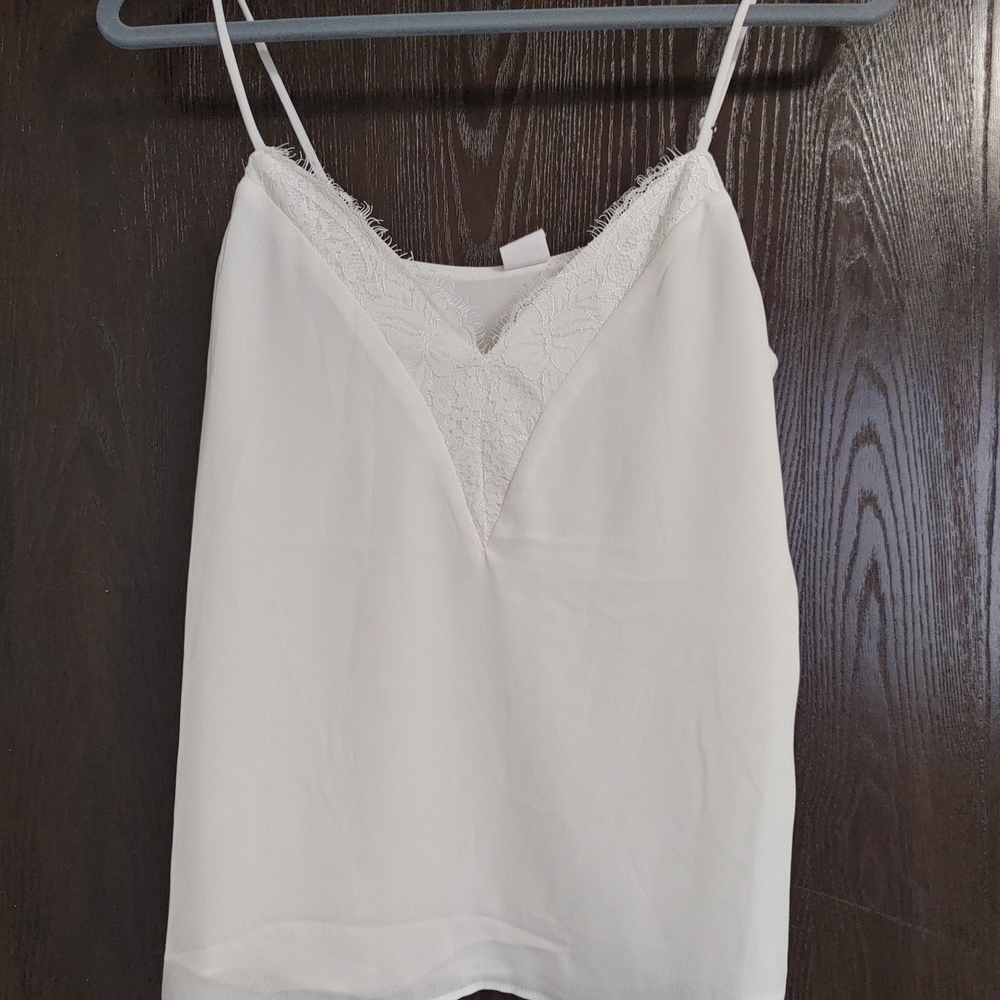 White And Black Lace Trim Cami Tops
